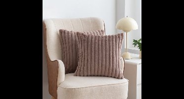 Set van 2 nepbonten kussenslopen, 45 x 45 cm, zachte fluwelen kussenslopen, pluizige gestreepte decoratieve kussenslopen voor op de bank