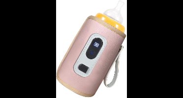 Draagbare flessenwarmer voor in de auto, USB-flessenwarmer, draagbare reisflessenwarmer, USB-babyflessenwarmer met instelbare temperatuur, LCD-display, snelle verwarming, geschikt voor gebruik in de auto of het vliegtuig.roze