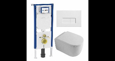 QeramiQ Dely Swirl Toiletset - 36.3x51.7cm - Geberit UP720 Duofix Sigma inbouwreservoir - 35mm zitting - mat witte metalen bedieningsplaat - rechthoekige knoppen - wit glans