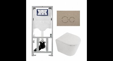 QeramiQ Dely Toiletset - 36.3x51.7cm - diepspoel - rimless - Geberit UP320 inbouwreservoir - softclose toilet zitting 35 mm - bedieningsplaat taupe - ronde knoppen - mat wit