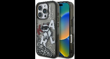 Karl Lagerfeld Hoesje Met Vloeibare Glitter En Choupette-Logo Voor Iphone 16 Pro