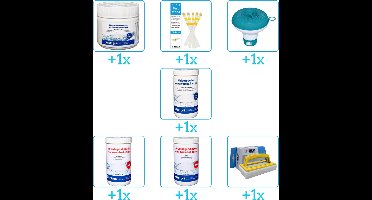 Zwembad Onderhoudspakket - Onderhoud Zwembad - bevat Chloor - Testrips - Chloordrijver - Chloor - PH-min - PH-plus en Scrubborstel (7-delig)