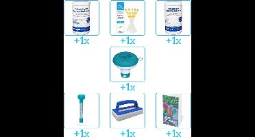 Zwembad Onderhoudspakket - Onderhoud Zwembad - bevat Chloor - Testrips - Chloor - Chloordrijver - Thermometer - Scrubborstel en Zwembadgids (7-delig)