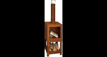 Furniture Limited - Tuinhaard met houtopslag roestkleurig FF298