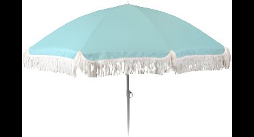 Pro Beach Strand / tuin Parasol Bali - D180 cm - lichtblauw - opvouwbaar - verstelbare hoogte - franjes - met opbergtas