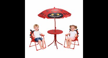 Pro Garden Tuinset Lieveheersbeestje - rood - polyester - verstelbare parasol - kinder tuinset - voor kinderen - dierenprint