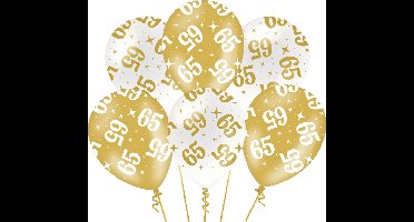 Ballonnen Fancy - 65 jaar - Wit-Goud - 6 stuks