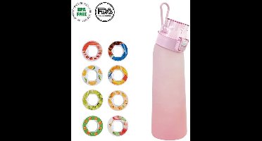 Drinkfles 700ml – Roze verloop – Innovatieve geurwaterfles met 8 smaakpods & rietje | Suikervrij en 0 calorieën | Lekvrije Tritan sportfles, ideaal voor fitness/reizen/dagelijks gebruik
