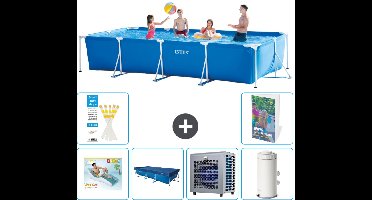 Intex Rechthoekig Frame Zwembad - 450 x 220 x 84 cm - Blauw - Inclusief Loungebed - Afdekzeil - Warmtepomp - Zwembadfilterpomp - 7-delig