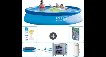 Intex Rond Opblaasbaar Easy Set Zwembad - 396 x 84 cm - Blauw - Inclusief Afdekzeil - Schoonmaakset - Warmtepomp - Zwembadfilterpomp - 7-delig