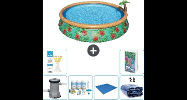 Bestway Rond Opblaasbaar Fast Set Zwembad - Paradijsprint - 457 x 84 cm - Inclusief Pomp Onderhoudspakket - Grondzeil - Solarzeil - 7-delig