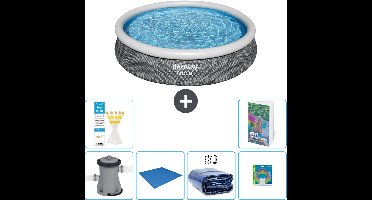 Bestway Rond Opblaasbaar Fast Set Zwembad - Rotanprint - 366 x 76 cm - Inclusief Pomp Grondzeil - Solarzeil - Speelgoed - 7-delig