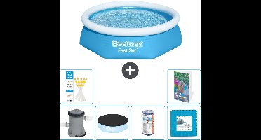 Bestway Rond Opblaasbaar Fast Set Zwembad - 244 x 61 cm - Blauw - Inclusief Pomp Afdekzeil - Filter - Vloertegels - 7-delig