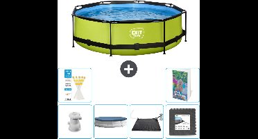 EXIT Rond Lime Frame Zwembad - 300 x 76 cm - Inclusief Pomp Afdekzeil - Solar Mat - Vloertegels - 7-delig