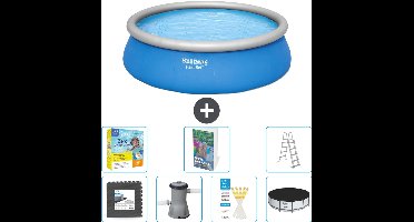 Bestway Rond Opblaasbaar Fast Set Zwembad - 457 x 122 cm - Blauw - Inclusief Pomp - Ladder Afdekzeil - Onderhoudspakket - Vloertegels - 8-delig