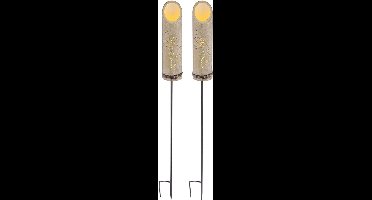 Steeklamp bamboe solarlamp grondspies solar, decoratieve geponste gaatjes, groen, LED warm wit, DxH 12x79,5 cm, set van 2