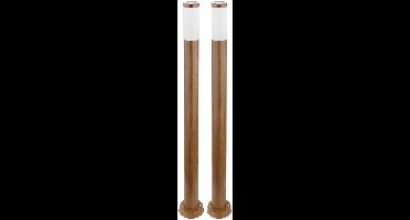 Staande buitenlamp tuinlamp staande lamp terraslamp IP44, roestvrij staal hout look, 1x E27 fitting, DxH 12,7x110 cm, set van 2