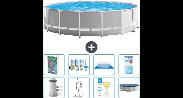 Intex Rond Prism Frame Zwembad - 457 x 122 cm - Grijs - Inclusief Pomp - Ladder - Grondzeil - Afdekzeil - Onderhoudspakket - Filter - 9-delig