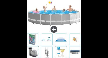 Intex Rond Prism Frame Zwembad - 548 x 122 cm - Grijs - Inclusief Pomp - Ladder - Grondzeil - Afdekzeil - Schoonmaakset - Speelgoed - 9-delig