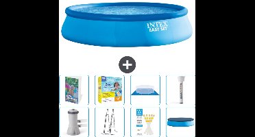 Intex Rond Opblaasbaar Easy Set Zwembad - 457 x 107 cm - Blauw - Inclusief Pomp - Ladder - Grondzeil - Afdekzeil - Onderhoudspakket - Thermometer - 9-delig