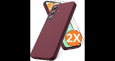 Hoesje geschikt voor Samsung Galaxy S25 FE 5G Hoesje siliconen Wine Rood zacht siliconen hoesje TPU - met Samsung S25 FE Screenprotector - 2 stuks