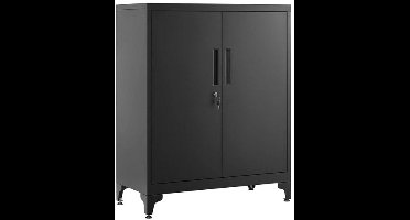 Archiefkast - Kantoorkast - Bureau kast - Dossierkast - Stellingkast Metaal - met 2 Deuren - Archiefkasten - Multifunctionele - voor Documenten en Opbergruimte - Zwart