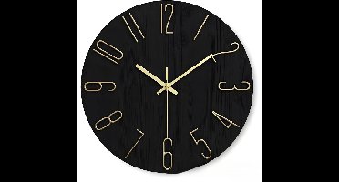 30 cm Stille Wandklok – Decoratieve Kwartswandklok, Geschikt Voor Thuis, Hotels, Kantoren, Scholen En Andere Locaties(Zwart Met Gouden Letters)