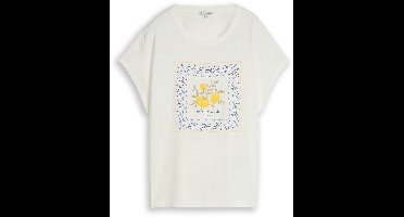 Tom Tailor - T-shirt in materiaalmix - Maat XS - Whisper White