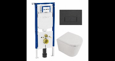 QeramiQ Dely Toiletset - 36.3x51.7cm - diepspoel - rimless - Geberit UP720 inbouwreservoir - softclose toilet zitting 35 mm - bedieningsplaat antraciet mat - rechthoekige knoppen - mat wit