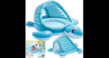 Intex Opblaasbaar kinderzwembad schildpad 2 in 1 met dak, zachte bodem en ballen voor waterpret buiten, 218 x 206 x 97 cm