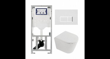 QeramiQ Dely Toiletset - 36.3x51.7cm - diepspoel - rimless - Geberit UP320 inbouwreservoir - softclose toilet zitting 35 mm - mat witte bedieningsplaat - rechthoekige knoppen - mat wit
