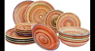 Cookinglife Serviesset 18-delig Rhythm & Lines - 6 Personen - 6 Diner-, 6 Ontbijt- & 6 Diepe Borden, Aardewerk, Vaatwasser- & Magnetronbestendig