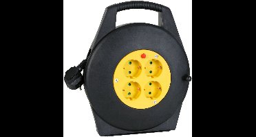 Perel Kabelhaspel, gebruik binnenshuis, 4 stopcontacten met randaarde, thermische beveiliging, kabellengte 10 m, 3G1.5, zwart/geel