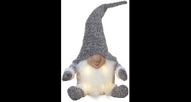 Kerstkabouter grijs met 4 LED lampjes - 34 cm