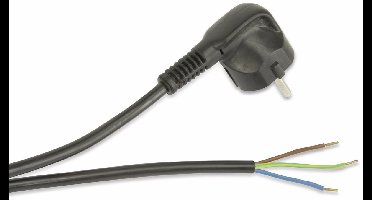 CEE 7/7 haaks - 3-aderig open eind stroomkabel | 3x 0,75mm | zwart | 2 meter