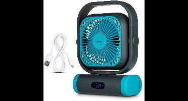 MEDION Ventilator E10 TF (batterij, kleine USB-mini ventilator met licht, afstandsbediening, 5 standen, oscillatie, haak om op te hangen, powerbankfunctie, ideaal voor kantoor camping tent), groen