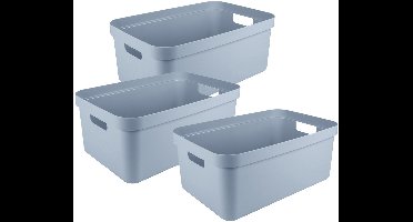 Sunware opbergbox Sigma - 3x - kunststof - 45 liter - lichtblauw - opberg dozen/bakken - opbergers - 39 x 59 x 24 cm