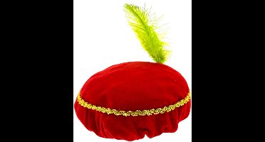 Pieten Barret Velours - Pietenmuts - Met Groene Veer voor Kinderen - Rood