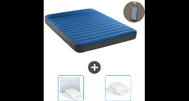 Intex Luchtbed - 2-Persoons - 152 x 203 x 22 cm - Blauw - Inclusief pomp - Kussen en Kussenbeschermer