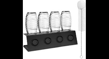 Flessenhouder voor Soda Stream 4 flessen, afdruiprek van roestvrij staal, afdruiprek met afneembare lekbak en dekselhouder voor SodaStream Crystal en Emil flessen