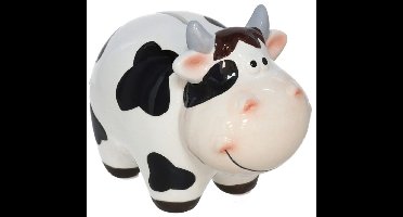 Gerimport Spaarpot Koe - dieren thema - 10 x 15 x 12 cm - wit/zwart - keramiek - kinderen