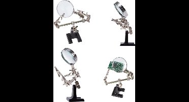 Velleman Derde hand met vergrootglas, handig en flexibel, dioptrie x 2.5, roestvrij staal, 6 bolgewrichten