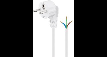 CEE 7/7 haaks - 3-aderig open eind stroomkabel | 3x 1,00mm | wit | 3 meter