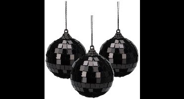 Christmas Decoration discobal kerstbal - 6x - zwart - 10 cm - kunststof