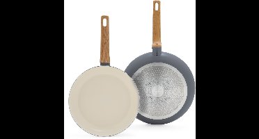 GreenPan Essence Grijs Keramische Inductie Koekenpannenset 2-delig - 26 en 30cm - PFAS vrij - Inductie pannenset - Houteffect handgrepen - Grijs