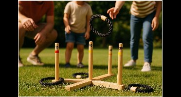 Ringwerpen – Ring gooien - Houten Party Spel – 37×37 cm – Inclusief 5 touwringen – Voor binnen & buiten