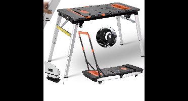 Klaptafel – Vouwtafel – Werkbank – Werktafel – Verstelbare Hoogte – Multifunctioneel 7-in-1 – Met 4 Wielen – Klemfunctie