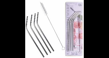 Excellent Houseware RVS drinkrietjes - cocktailrietjes - 16x stuks - met reinigingsborstel