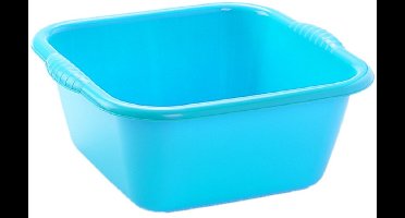 Plasticforte teiltje/afwasbak - Set van 2x stuks - vierkant - kunststof - 10 liter - 36 x 34 x 15 cm - Blauw - Schoonmaken