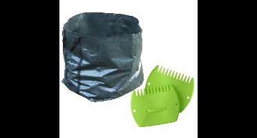 Groene tuinafvalzak opvouwbaar 227 liter met een setje bladharken/tuinafval grijpers - Tuinieren opharken